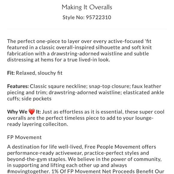 NWT Free People Movement Making it overalls - Picture 6 of 7